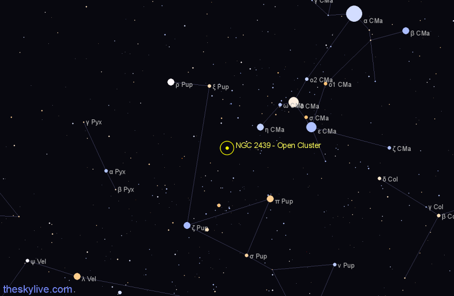 Finder chart NGC 2439 - Open Cluster in Puppis star