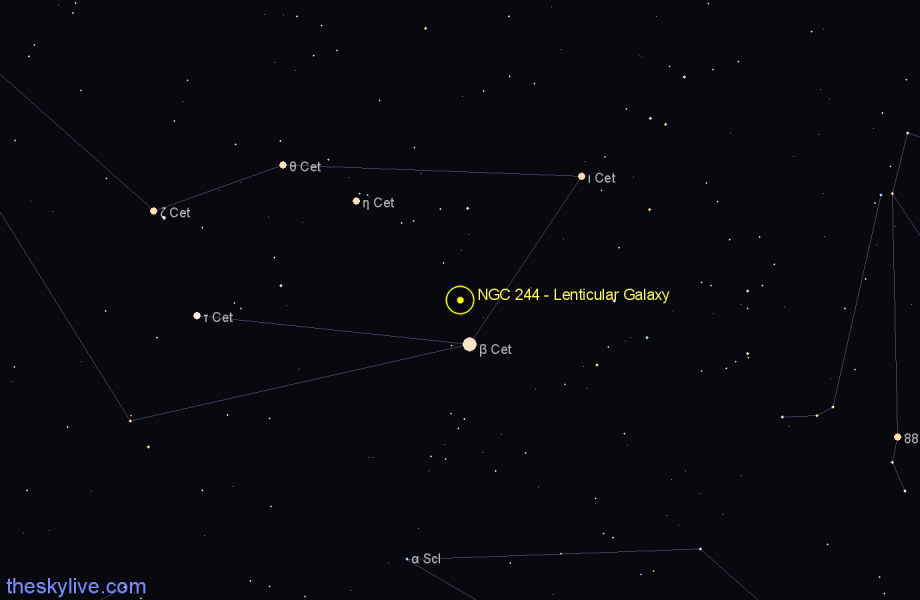 Finder chart NGC 244 - Lenticular Galaxy in Cetus star