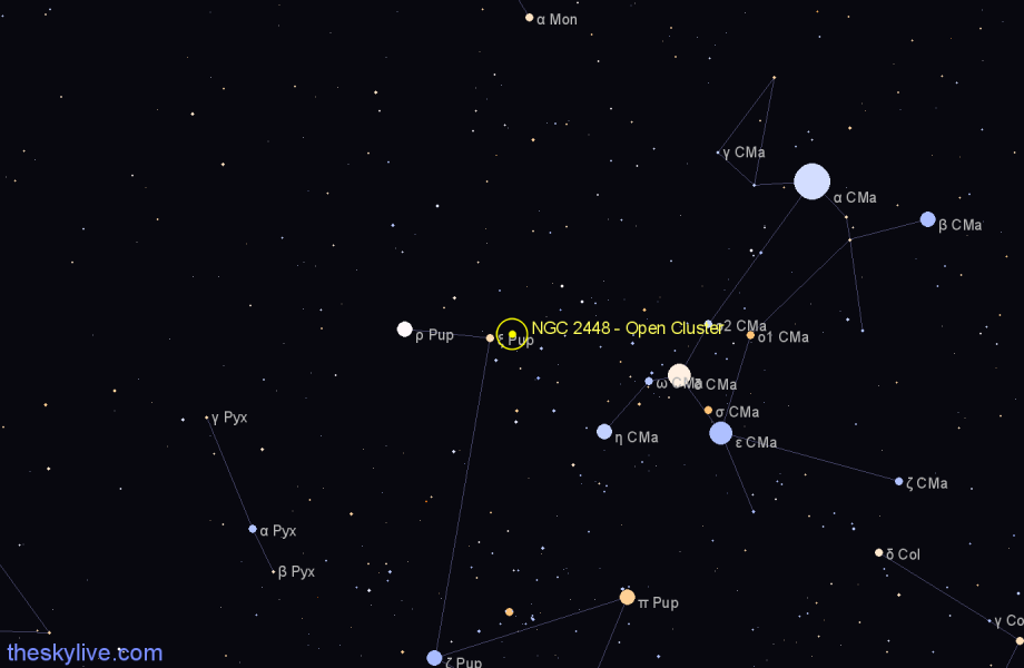 Finder chart NGC 2448 - Open Cluster in Puppis star