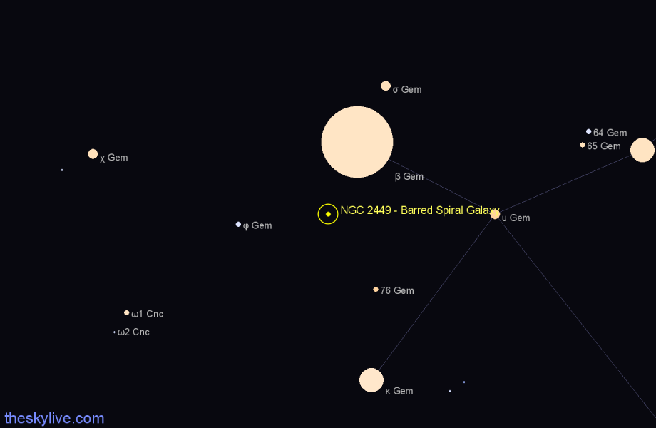 Finder chart NGC 2449 - Barred Spiral Galaxy in Gemini star