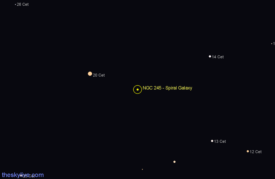 Finder chart NGC 245 - Spiral Galaxy in Cetus star