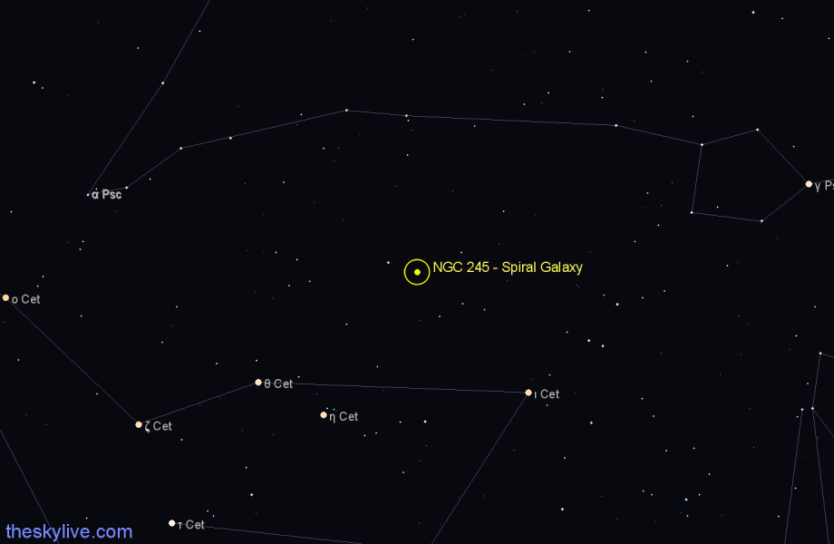 Finder chart NGC 245 - Spiral Galaxy in Cetus star