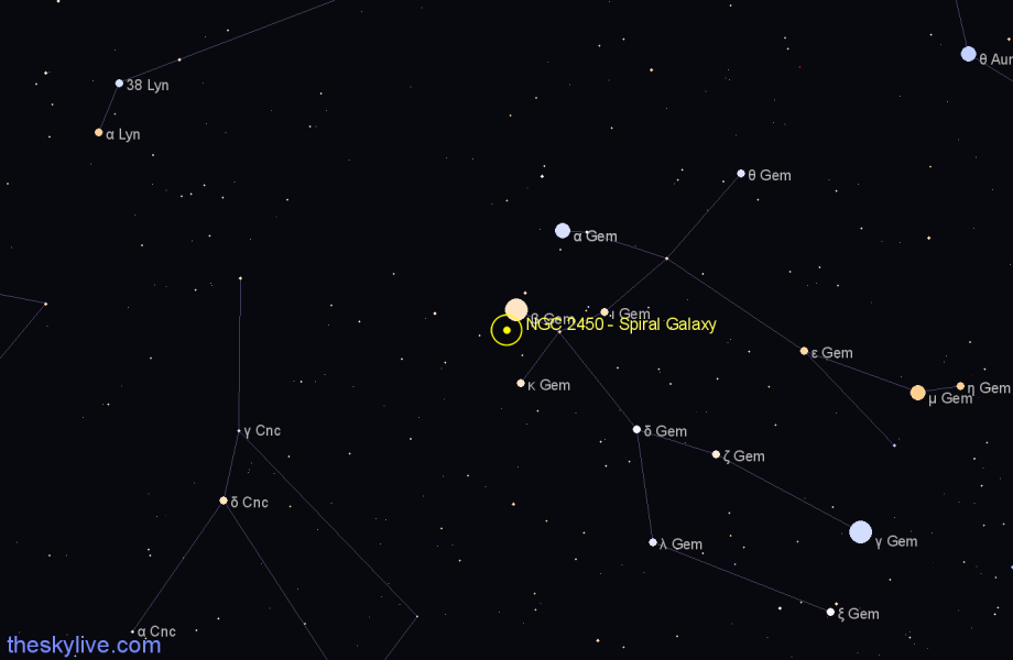 Finder chart NGC 2450 - Spiral Galaxy in Gemini star