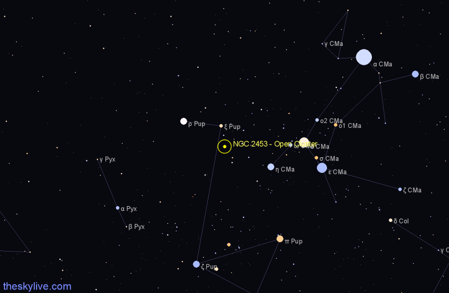 Finder chart NGC 2453 - Open Cluster in Puppis star