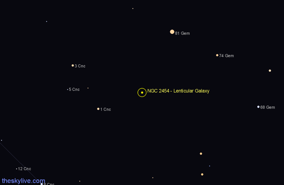 Finder chart NGC 2454 - Lenticular Galaxy in Gemini star