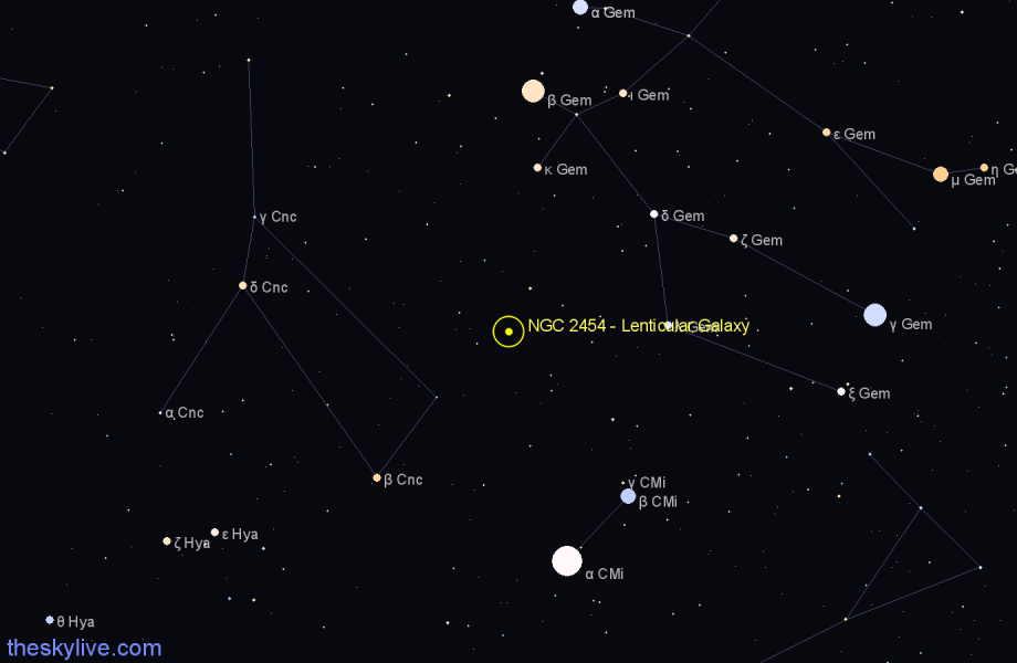 Finder chart NGC 2454 - Lenticular Galaxy in Gemini star