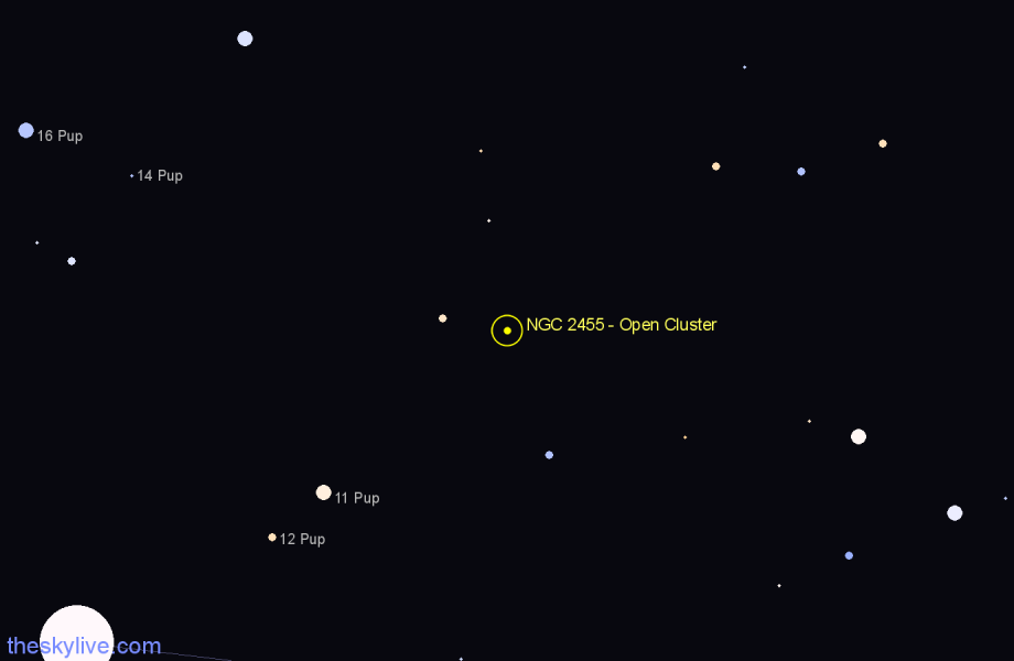 Finder chart NGC 2455 - Open Cluster in Puppis star