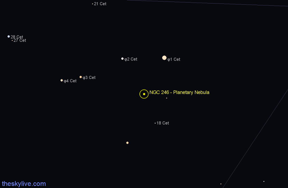 Finder chart NGC 246 - Planetary Nebula in Cetus star