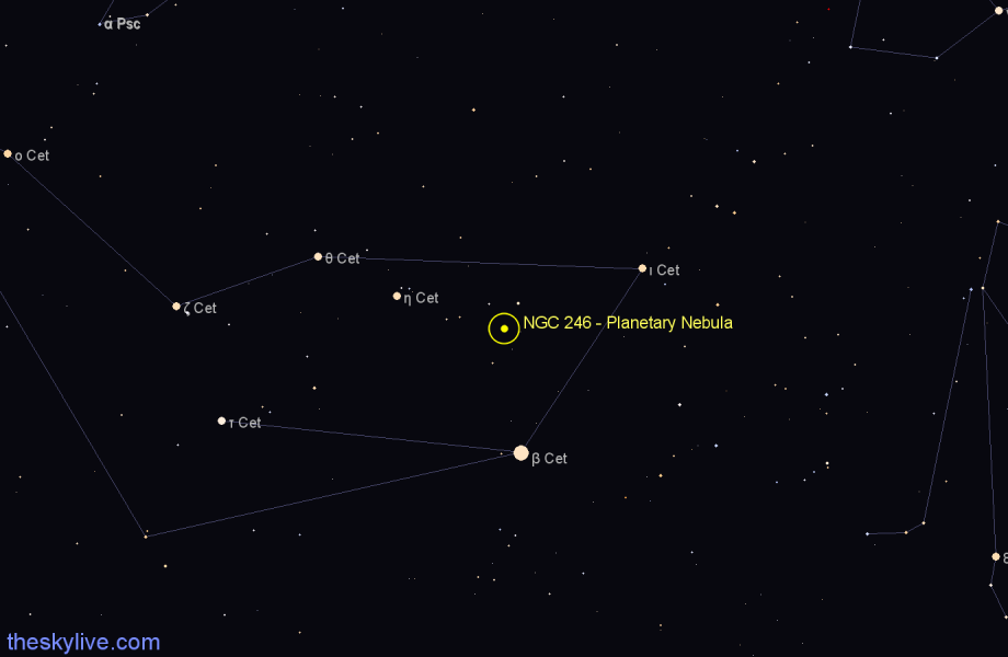 Finder chart NGC 246 - Planetary Nebula in Cetus star