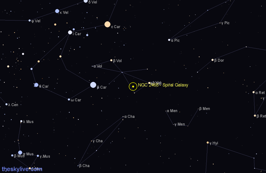 Finder chart NGC 2466 - Spiral Galaxy in Volans star