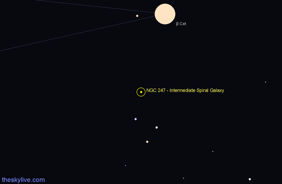 Finder chart NGC 247 - Intermediate Spiral Galaxy in Cetus star