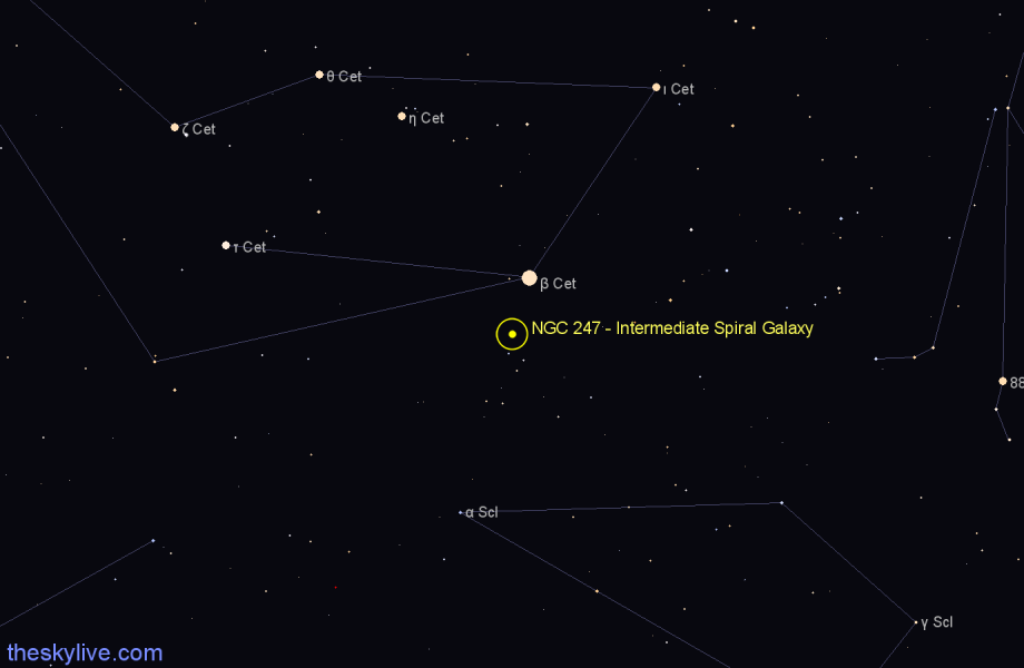 Finder chart NGC 247 - Intermediate Spiral Galaxy in Cetus star