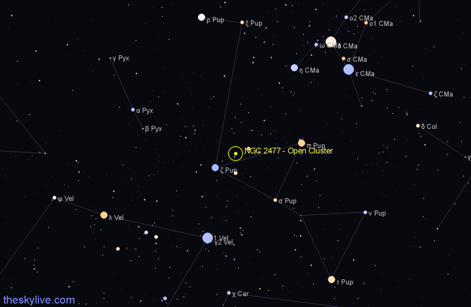 Finder chart NGC 2477 - Open Cluster in Puppis star