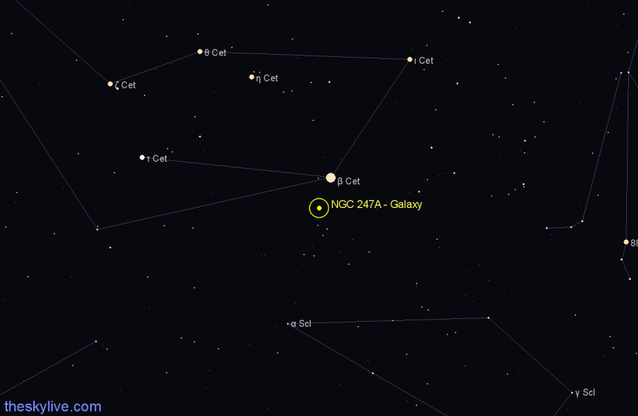 Finder chart NGC 247A - Galaxy in Cetus star