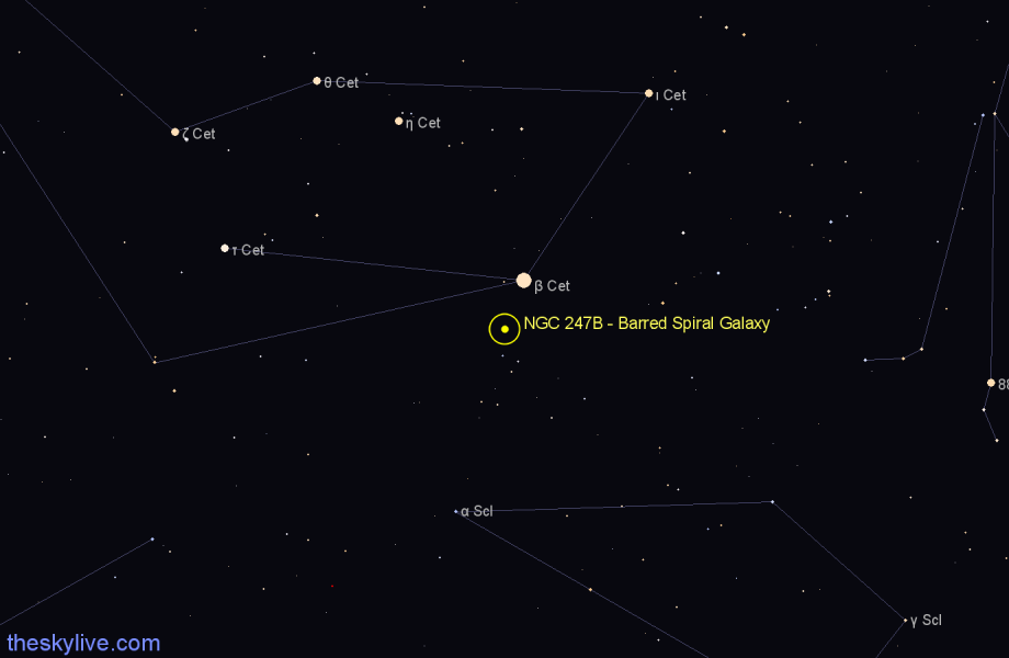 Finder chart NGC 247B - Barred Spiral Galaxy in Cetus star