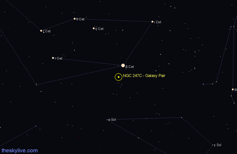 Finder chart NGC 247C - Galaxy Pair in Cetus star