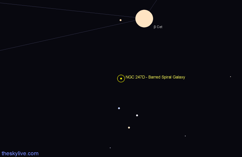 Finder chart NGC 247D - Barred Spiral Galaxy in Cetus star