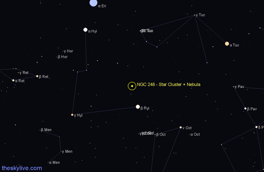 Finder chart NGC 248 - Star Cluster + Nebula in Tucana star