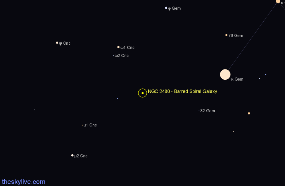 Finder chart NGC 2480 - Barred Spiral Galaxy in Gemini star