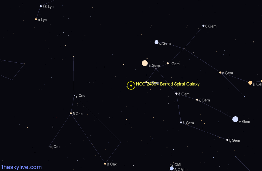 Finder chart NGC 2480 - Barred Spiral Galaxy in Gemini star