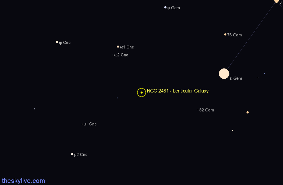 Finder chart NGC 2481 - Lenticular Galaxy in Gemini star