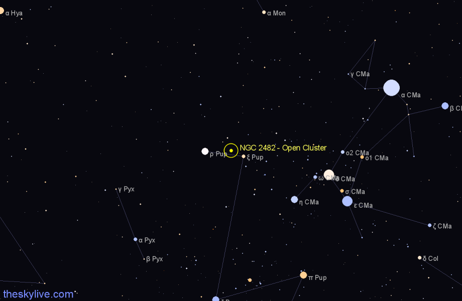 Finder chart NGC 2482 - Open Cluster in Puppis star