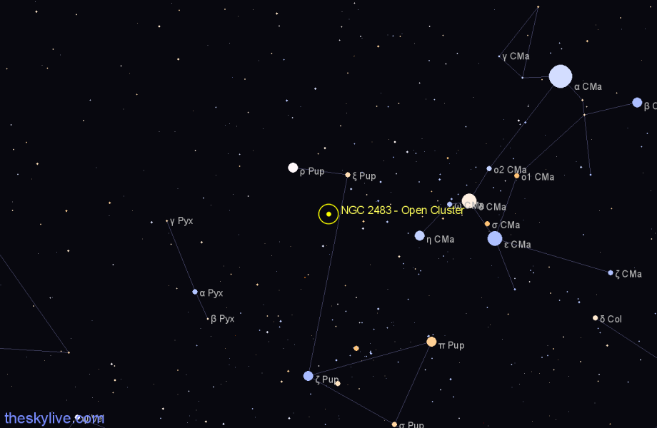 Finder chart NGC 2483 - Open Cluster in Puppis star