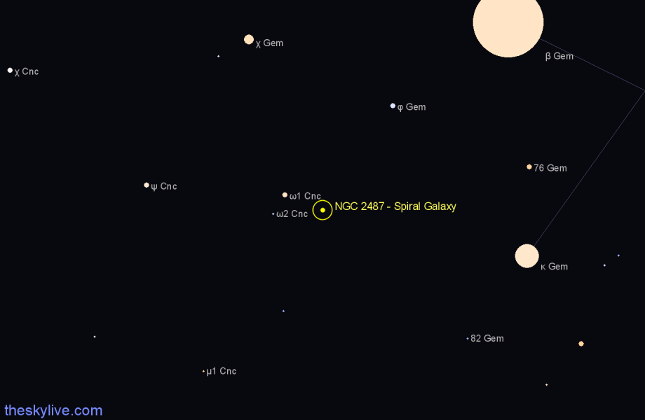 Finder chart NGC 2487 - Spiral Galaxy in Gemini star