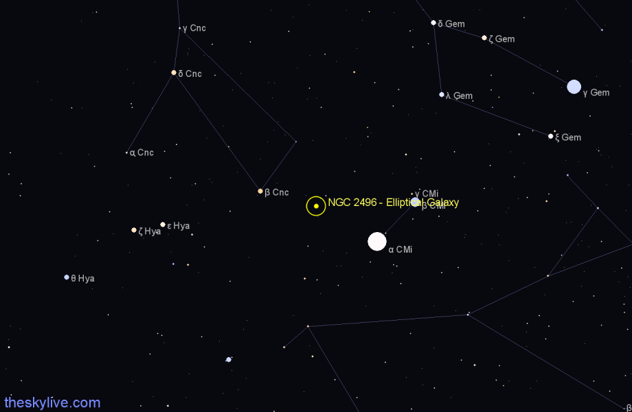 Finder chart NGC 2496 - Elliptical Galaxy in Canis Minor star