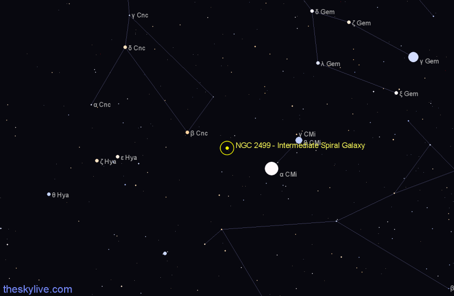 Finder chart NGC 2499 - Intermediate Spiral Galaxy in Canis Minor star