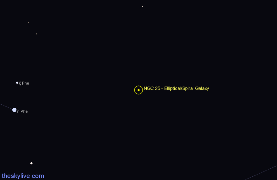 Finder chart NGC 25 - Elliptical/Spiral Galaxy in Phoenix star