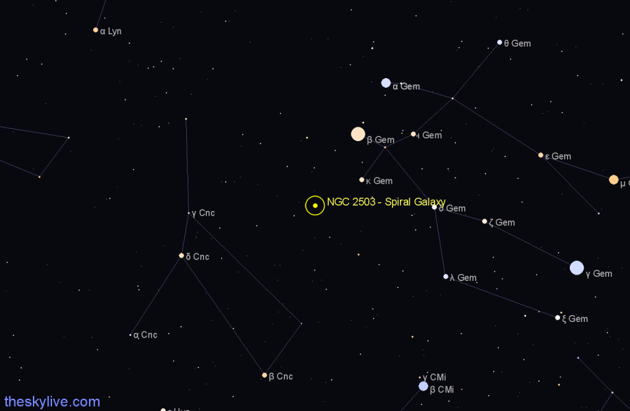 Finder chart NGC 2503 - Spiral Galaxy in Cancer star