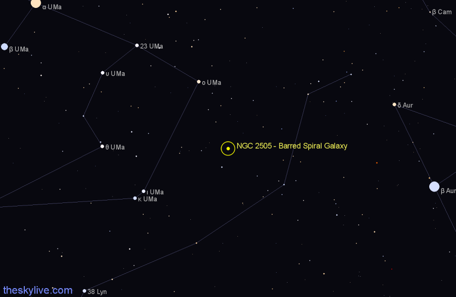 Finder chart NGC 2505 - Barred Spiral Galaxy in Lynx star