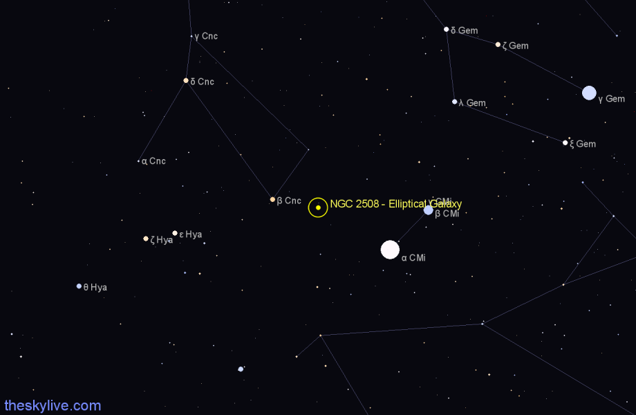 Finder chart NGC 2508 - Elliptical Galaxy in Cancer star