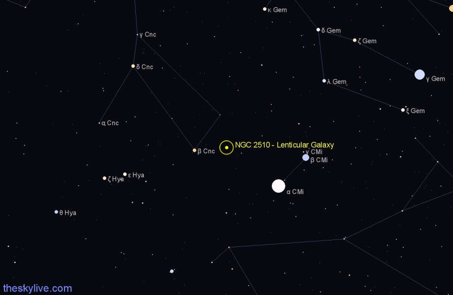 Finder chart NGC 2510 - Lenticular Galaxy in Cancer star