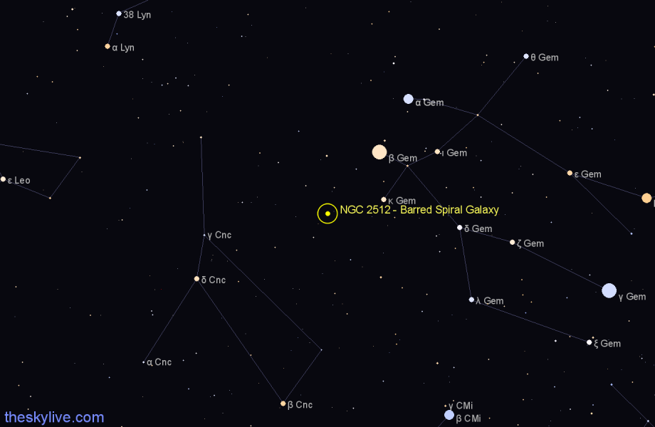 Finder chart NGC 2512 - Barred Spiral Galaxy in Cancer star