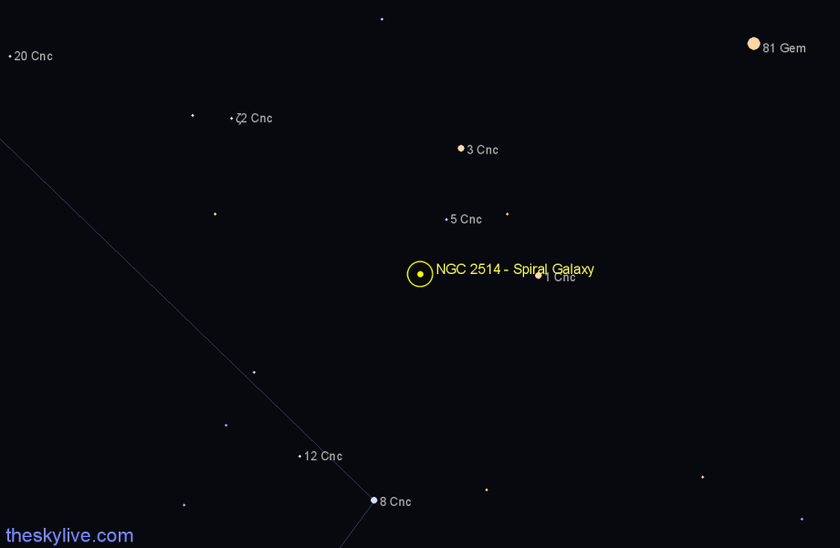 Finder chart NGC 2514 - Spiral Galaxy in Cancer star