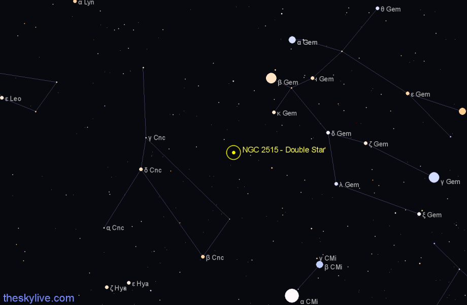 Finder chart NGC 2515 - Double Star in Cancer star