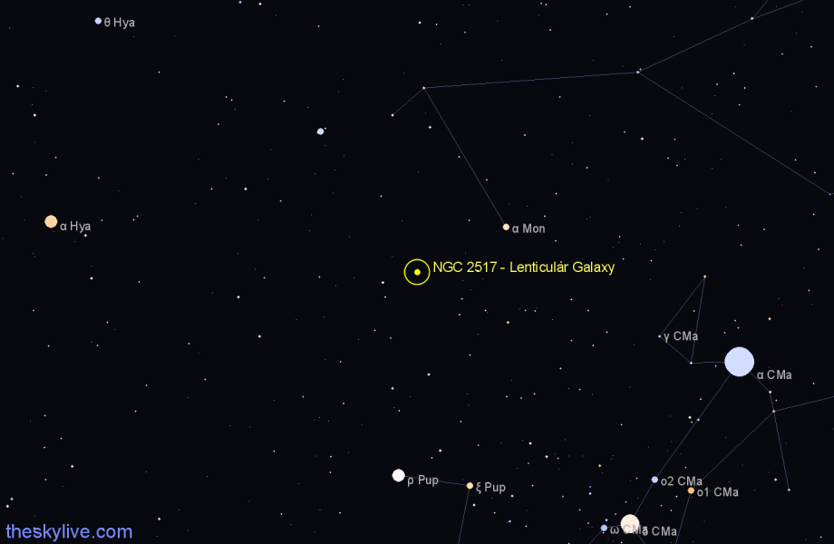 Finder chart NGC 2517 - Lenticular Galaxy in Puppis star