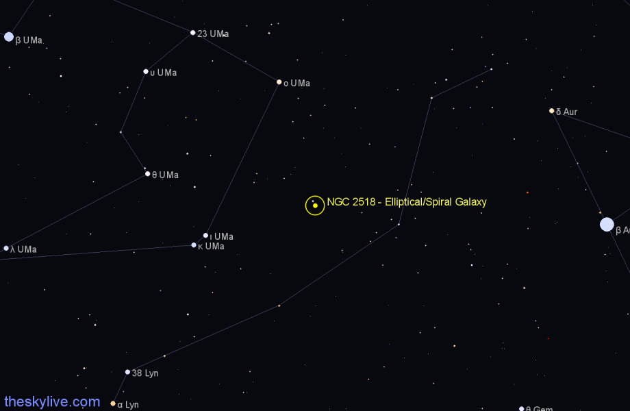 Finder chart NGC 2518 - Elliptical/Spiral Galaxy in Lynx star