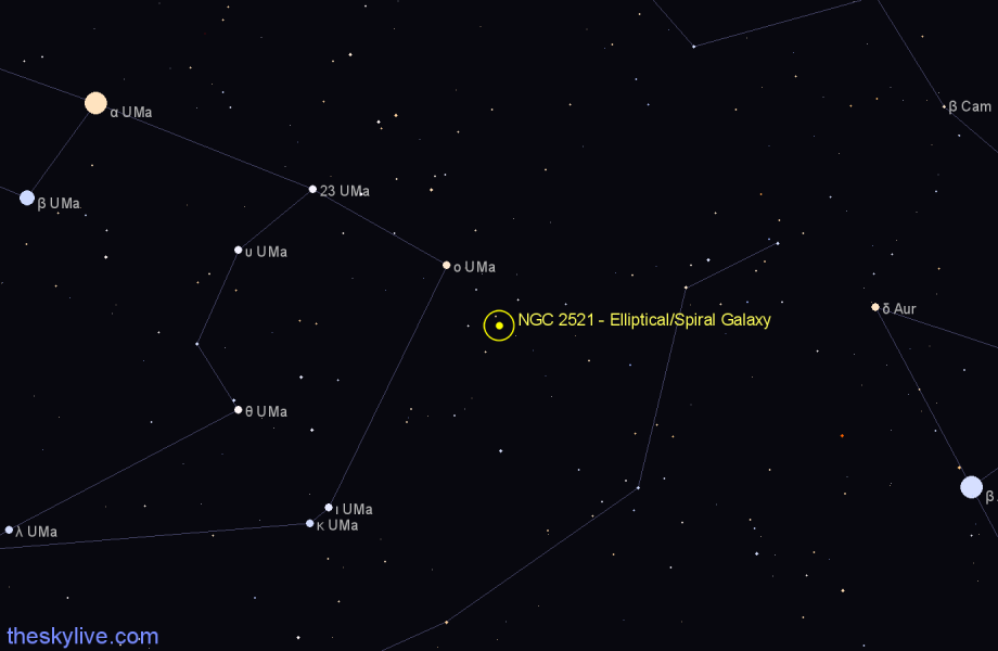 Finder chart NGC 2521 - Elliptical/Spiral Galaxy in Lynx star