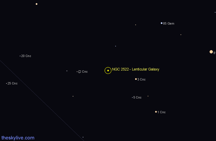 Finder chart NGC 2522 - Lenticular Galaxy in Cancer star