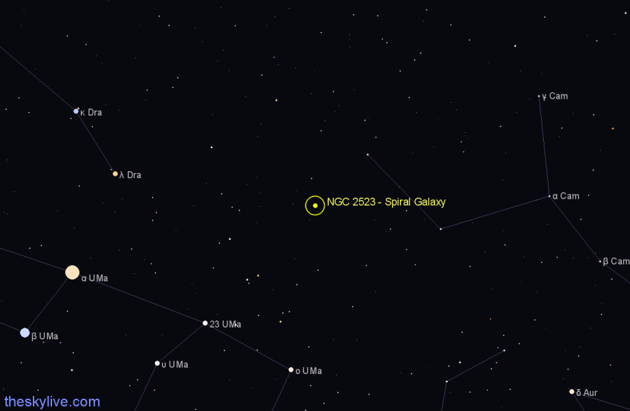 Finder chart NGC 2523 - Spiral Galaxy in Camelopardalis star