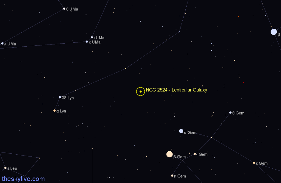 Finder chart NGC 2524 - Lenticular Galaxy in Lynx star