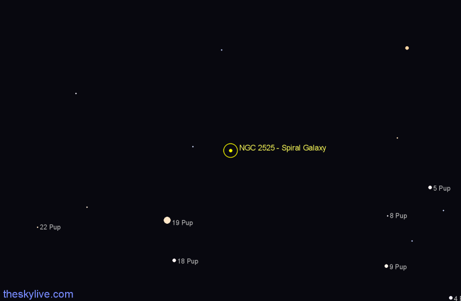 Finder chart NGC 2525 - Spiral Galaxy in Puppis star