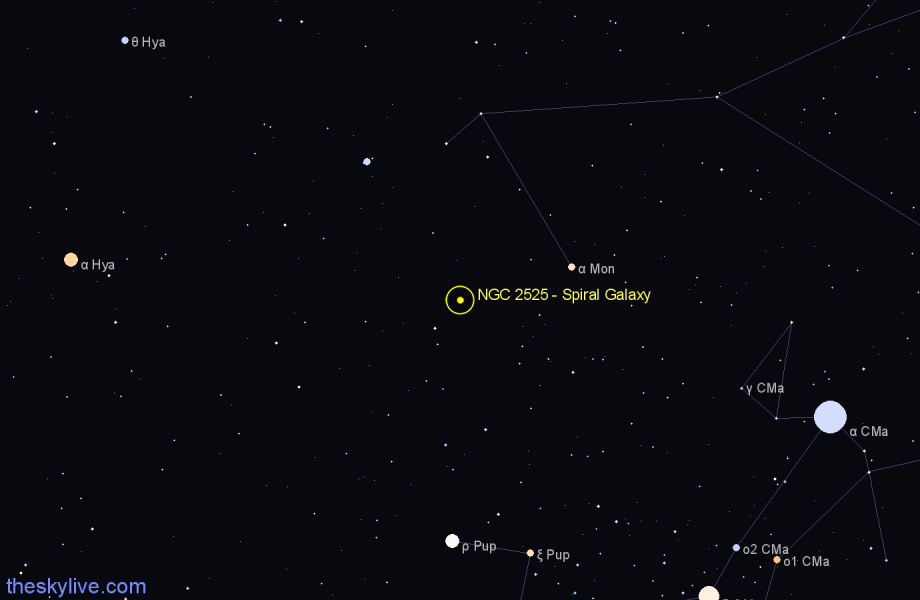 Finder chart NGC 2525 - Spiral Galaxy in Puppis star