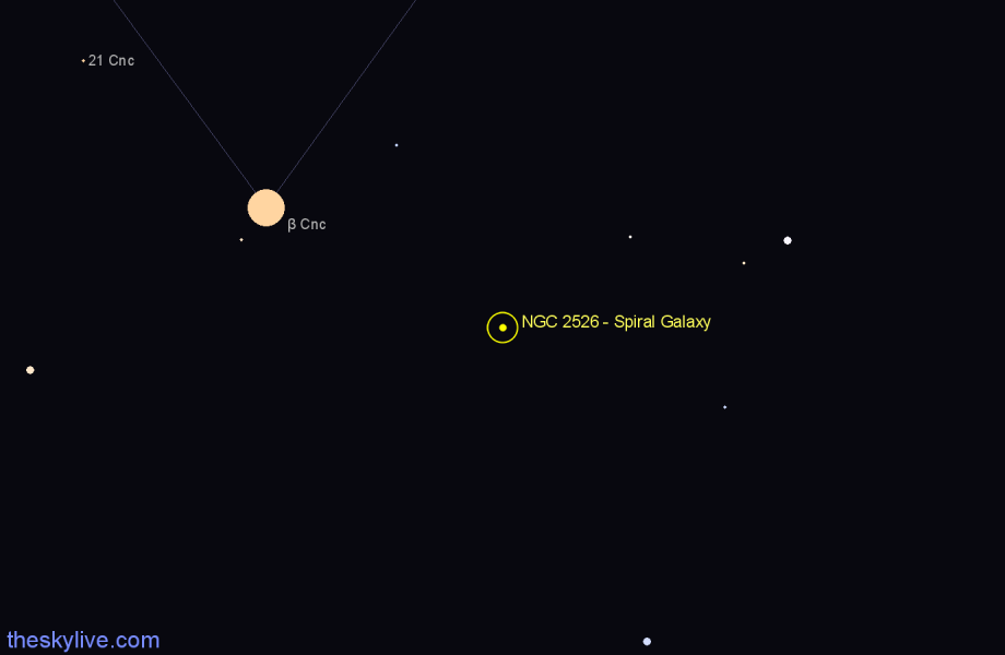 Finder chart NGC 2526 - Spiral Galaxy in Cancer star