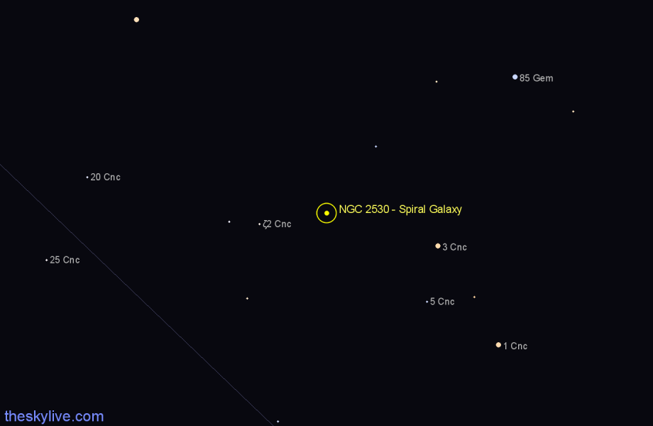 Finder chart NGC 2530 - Spiral Galaxy in Cancer star