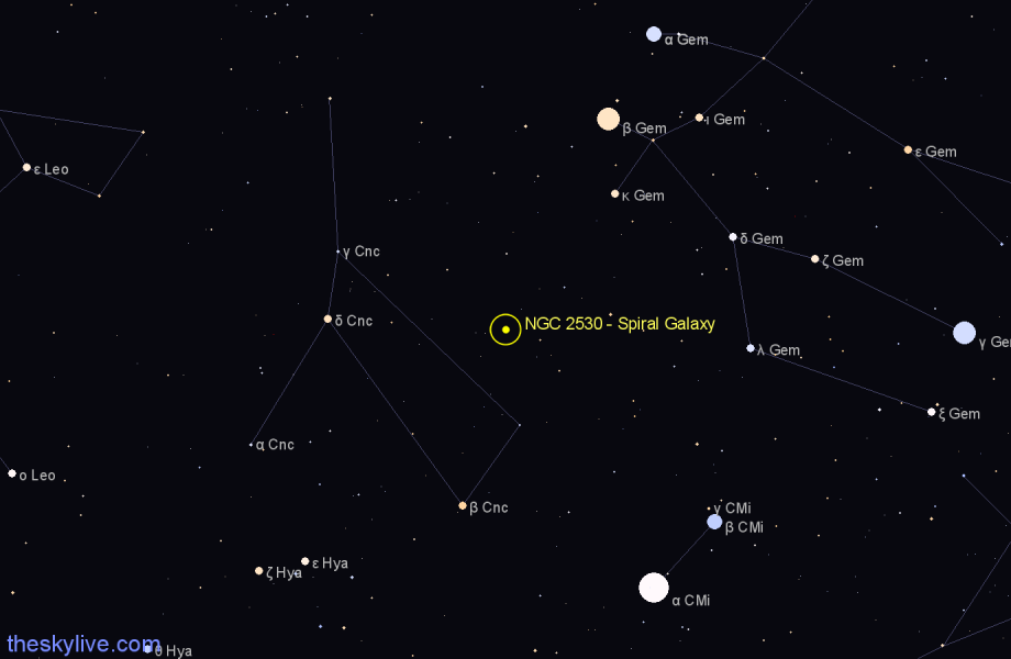 Finder chart NGC 2530 - Spiral Galaxy in Cancer star