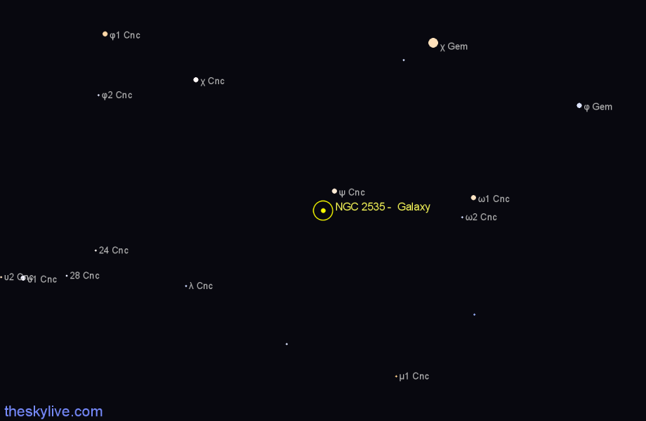 Finder chart NGC 2535 - Galaxy in Cancer star